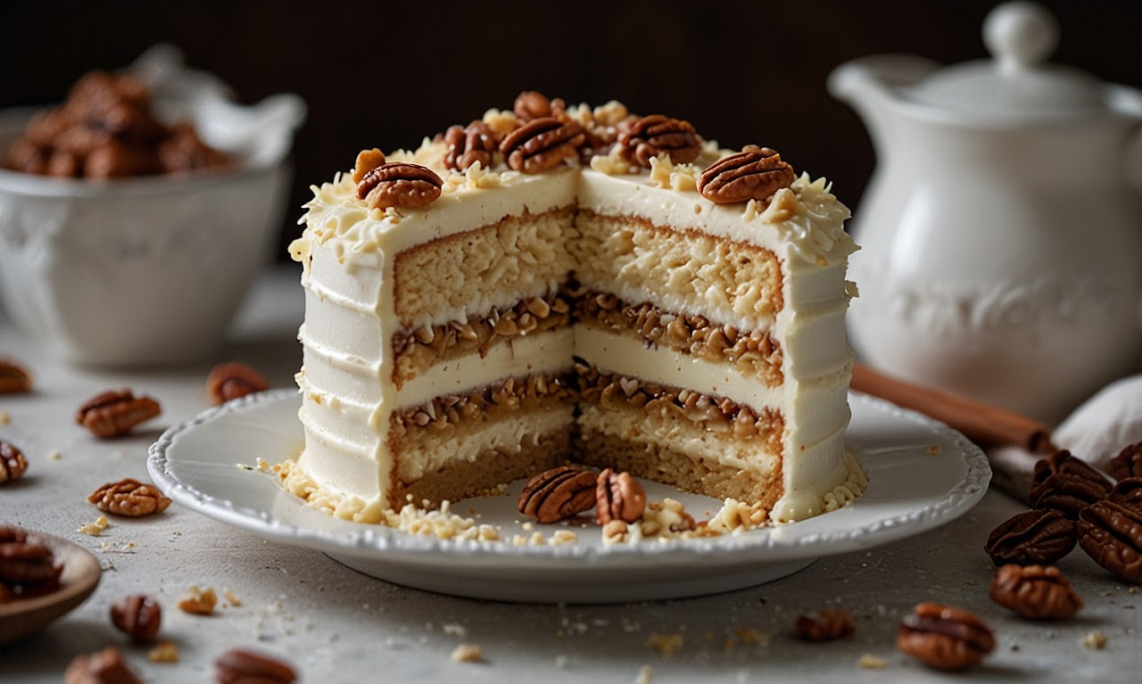White Chocolate Cake With Coconut-Pecan