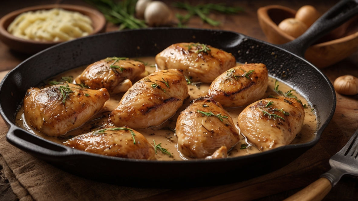 Skillet Chicken and Mushroom Wine Sauce