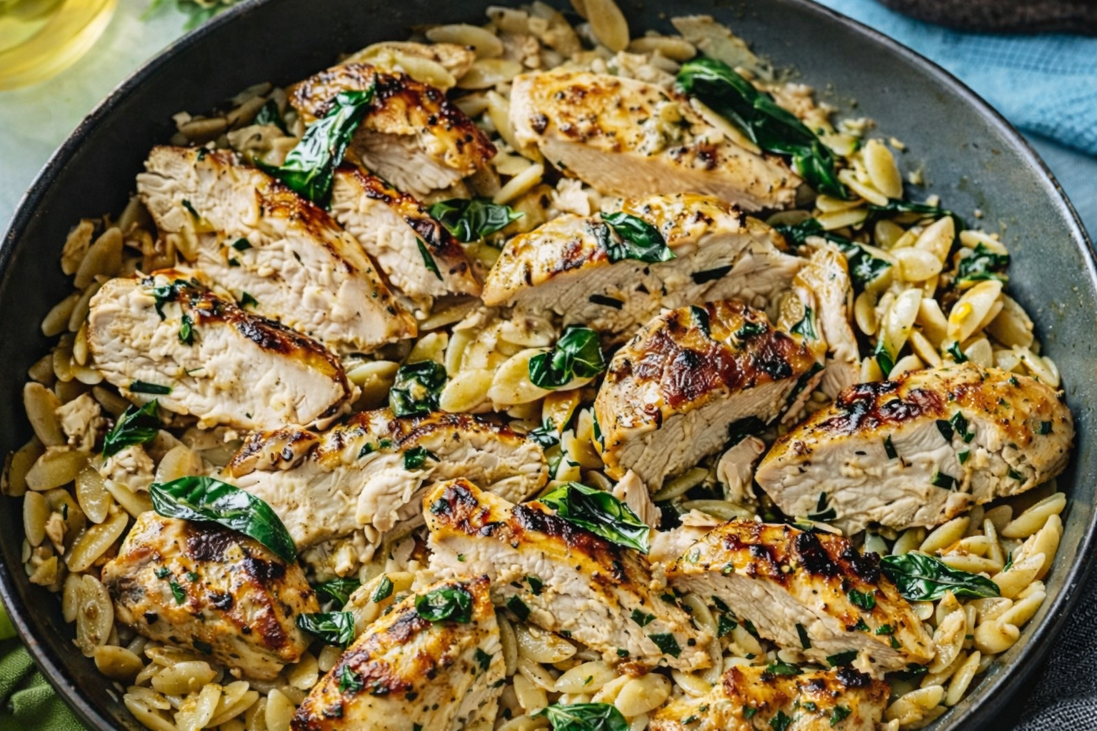 High Protein Mediterranean Chicken Orzo