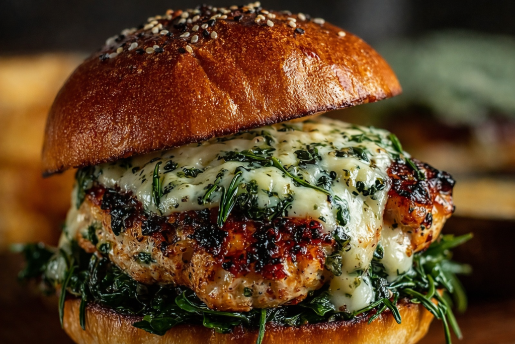 White Cheddar Spinach Chicken Burgers