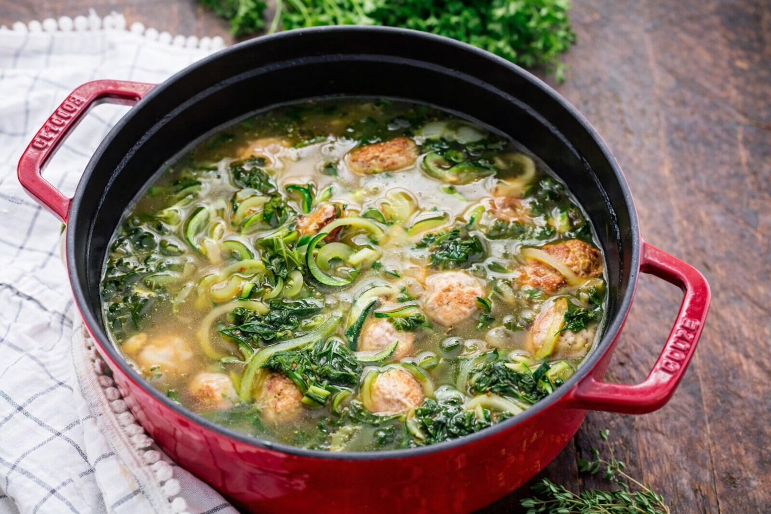 Paleo Turkey Meatball Zoodle Soup