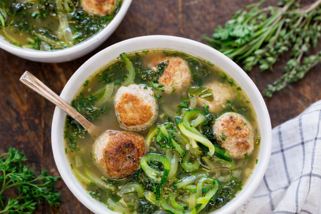 Paleo Turkey Meatball Zoodle Soup
